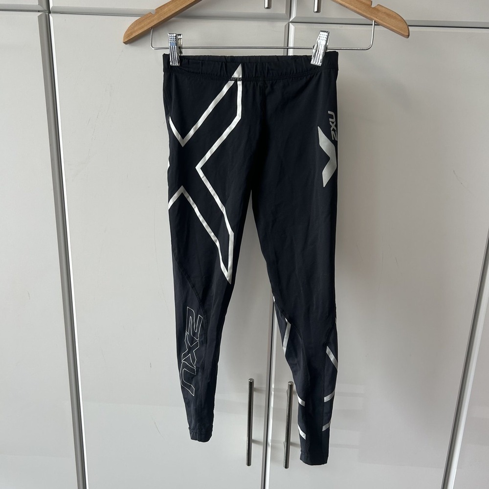 2XU Mens Compression Tights Black Silver Reflective Graphics XXS Running Pants